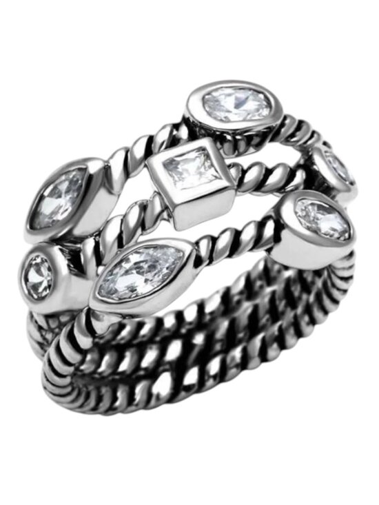 Jewelry - STAINLESS STEEL Bezel Set Cubic Zirconia Stackable Rings-Set Of 3